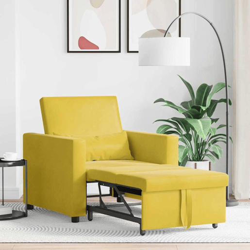 Sofá cama, Sofá conversível single com rodas Amarelo 90 x 165 x 87 cm Veludo