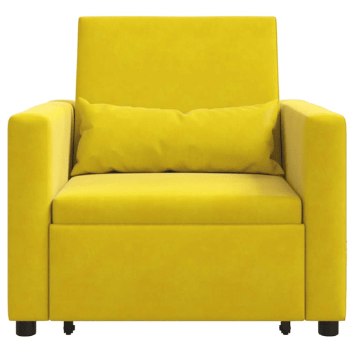 Sofá cama, Sofá conversível single com rodas Amarelo 90 x 165 x 87 cm Veludo