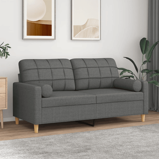 Sofá 2 lugares, Sofá fixo +almofadas decorativas 140cm tecido cinza-escuro Sofá 2 lugares, Sofá fixo +almofadas decorativas 140cm tecido cinza-escuro