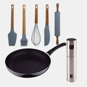 Conjunto de panela PIXEL Chef (Ø24x4,5cm) + borrifador de azeite e vinagre (Ø4x17,5cm) + conjunto de 5 utensílios de cozinha de silicone