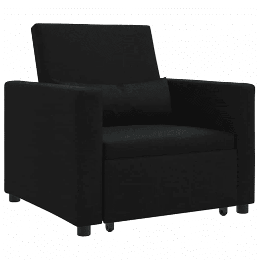 Sofá cama, Sofá conversível single com rodas Preto 90 x 165 x 87 cm tecido
