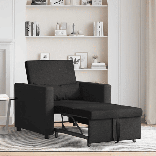 Sofá cama, Sofá conversível single com rodas Preto 90 x 165 x 87 cm tecido