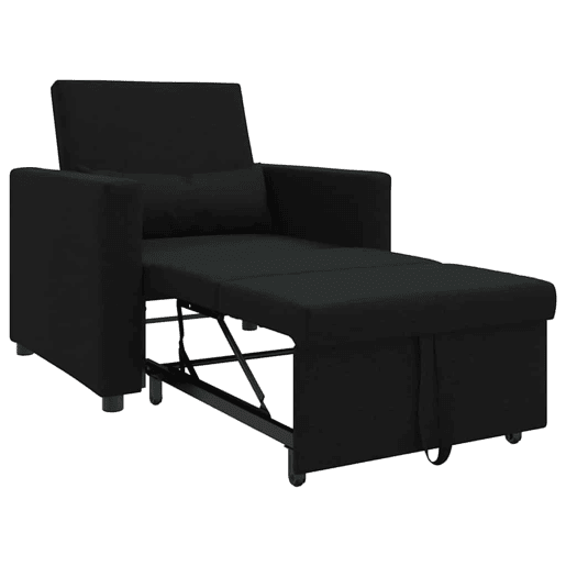 Sofá cama, Sofá conversível single com rodas Preto 90 x 165 x 87 cm tecido