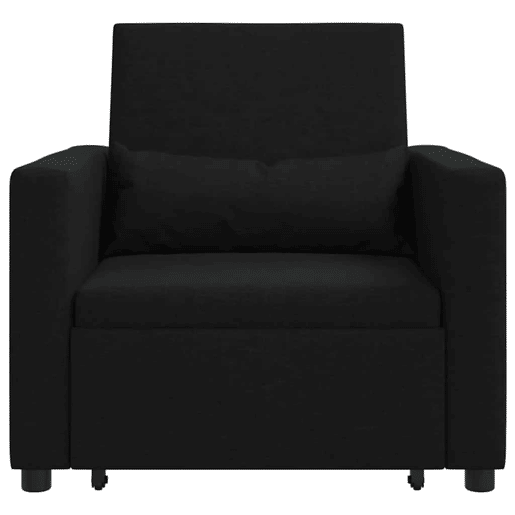 Sofá cama, Sofá conversível single com rodas Preto 90 x 165 x 87 cm tecido