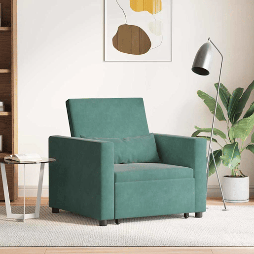 Sofá cama, Sofá conversível single com rodas Verde-escuro 90 x 165 x 87 cm Veludo