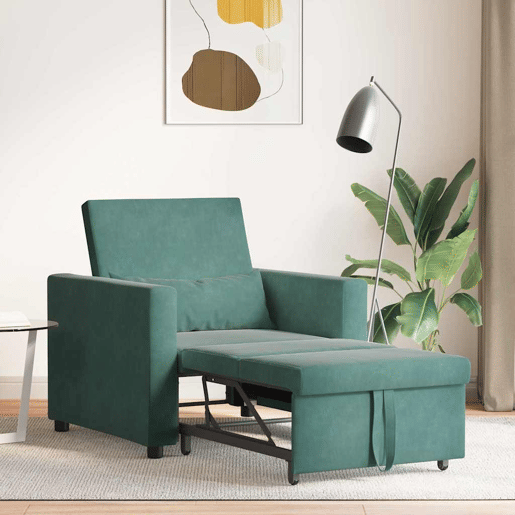 Sofá cama, Sofá conversível single com rodas Verde-escuro 90 x 165 x 87 cm Veludo