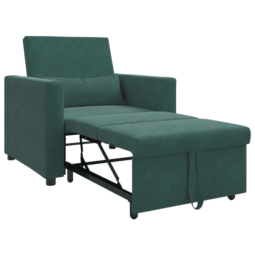 Sofá cama, Sofá conversível single com rodas Verde-escuro 90 x 165 x 87 cm Veludo