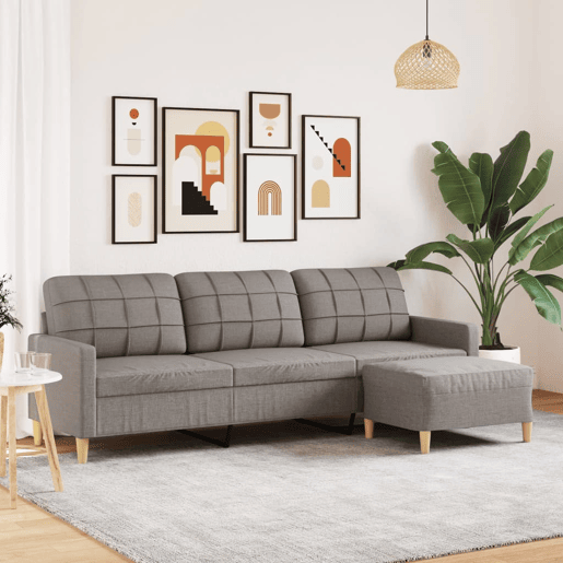 Sofá de 3 lugares - Sofá fixo + apoio de pés 210cm tecido cinza-acastanhado