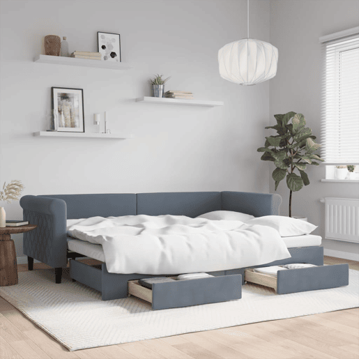 Sofá-cama, Sofá conversível c gavetão e gavetas 80x200 cm veludo cinzento-escuro Sofá-cama, Sofá conversível c gavetão e gavetas 80x200 cm veludo cinzento-escuro