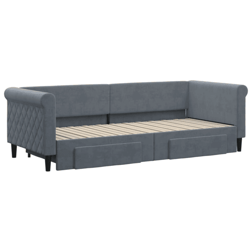Sofá-cama, Sofá conversível c gavetão e gavetas 80x200 cm veludo cinzento-escuro Sofá-cama, Sofá conversível c gavetão e gavetas 80x200 cm veludo cinzento-escuro