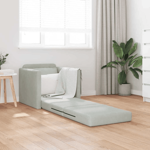 Sofá-cama, Sofá conversível Cinzento-claro 74 x 77 x 81 cm Veludo