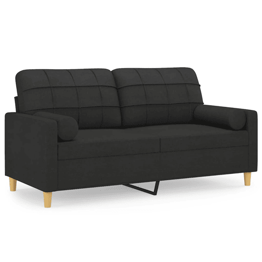 Sofá 2 lugares, Sofá fixo + almofadas decorativas 140 cm tecido preto Sofá 2 lugares, Sofá fixo + almofadas decorativas 140 cm tecido preto