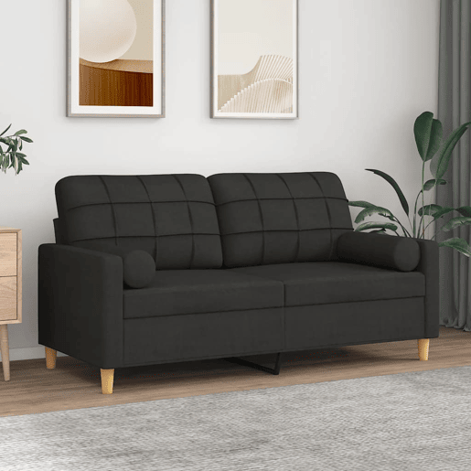 Sofá 2 lugares, Sofá fixo + almofadas decorativas 140 cm tecido preto Sofá 2 lugares, Sofá fixo + almofadas decorativas 140 cm tecido preto