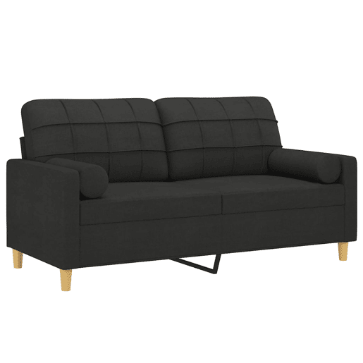 Sofá 2 lugares, Sofá fixo + almofadas decorativas 140 cm tecido preto Sofá 2 lugares, Sofá fixo + almofadas decorativas 140 cm tecido preto