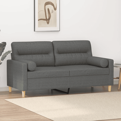 Sofá 2 lugares, Sofá fixo +almofadas decorativas 140cm tecido cinza-escuro Sofá 2 lugares, Sofá fixo +almofadas decorativas 140cm tecido cinza-escuro