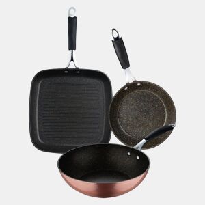 Conjunto de frigideiras ILAG Cooper Bergner (28x28cm) + wok (Ø28cm) + frigideira (Ø20x4,5cm) em alumínio forjado com revestimento antiaderente