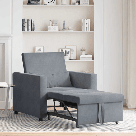 Sofá cama, Sofá conversível single Cinzento escuro 90 x 165 x 87 cm Veludo