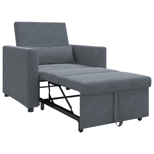 Sofá cama, Sofá conversível single Cinzento escuro 90 x 165 x 87 cm Veludo