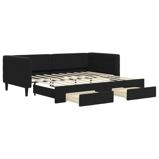 Sofá-cama, Sofá conversível com gavetão e gavetas 90x190 cm veludo preto