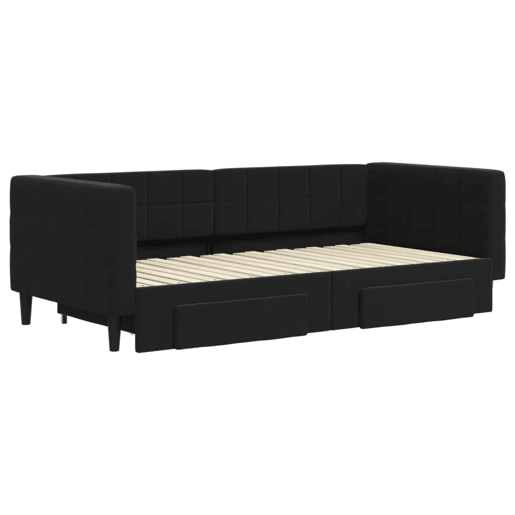 Sofá-cama, Sofá conversível com gavetão e gavetas 90x190 cm veludo preto