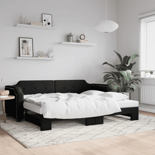 Sofá-cama, Sofá conversível com gavetão 80x200 cm tecido preto Sofá-cama, Sofá conversível com gavetão 80x200 cm tecido preto