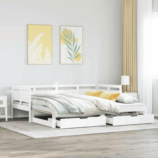 Sofá-cama, Sofá conversível com gavetão e gavetas sem colchão 80x200 cm branco