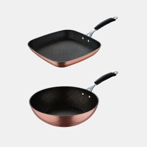 Conjunto de Grelha Bergner Copper 28x28cm + Wok Ø28cm em Alumínio Forjado com Revestimento ILAG ESSENTIAL