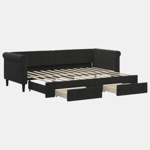 Sofá-cama, Sofá conversível com gavetão e gavetas 80x200 cm veludo preto