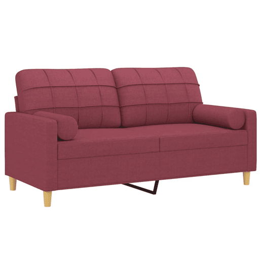 Sofá 2 lug. Sofá fixo + almofadas decorativas 140cm tecido vermelho tinto