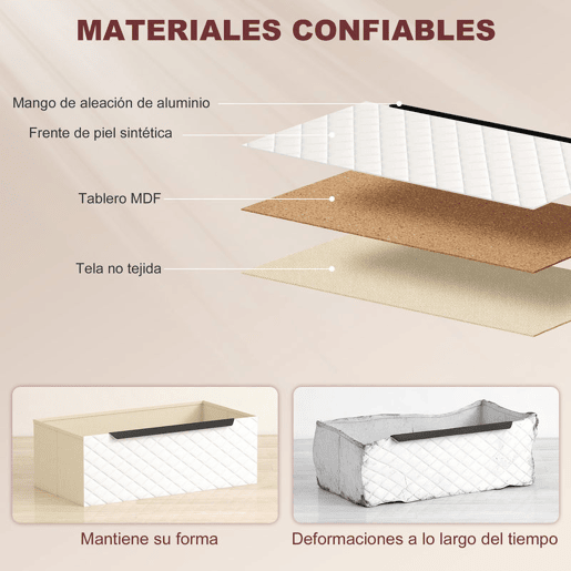 HOMCOM Cômoda com 4 Gavetas de Tecido, Cômoda para Quarto, Estrutura de MDF, Frentes com Padrão de Diamante, Gaveteiro para Sala, Escritório, Closet, Natural e Branco