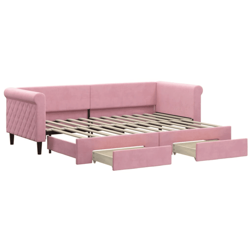 Sofá-cama, Sofá conversível com gavetão e gavetas 80x200 cm veludo rosa