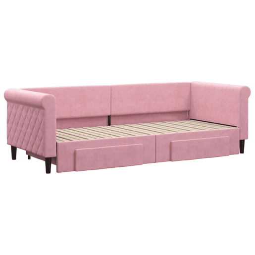 Sofá-cama, Sofá conversível com gavetão e gavetas 80x200 cm veludo rosa