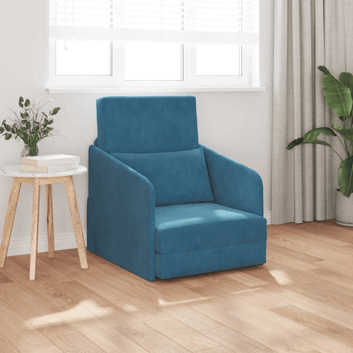 Sofá-cama, Sofá conversível Azul 65 x 80 x 83 cm Veludo