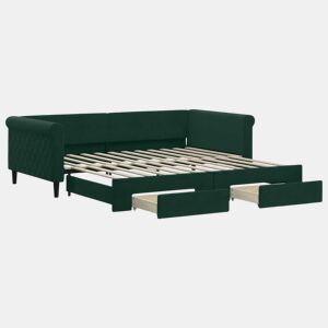 Sofá-cama, Sofá conversível c gavetão e gavetas 100x200 cm veludo verde-escuro