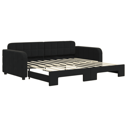 Sofá-cama, Sofá conversível com gavetão 90x190 cm veludo preto Sofá-cama, Sofá conversível com gavetão 90x190 cm veludo preto