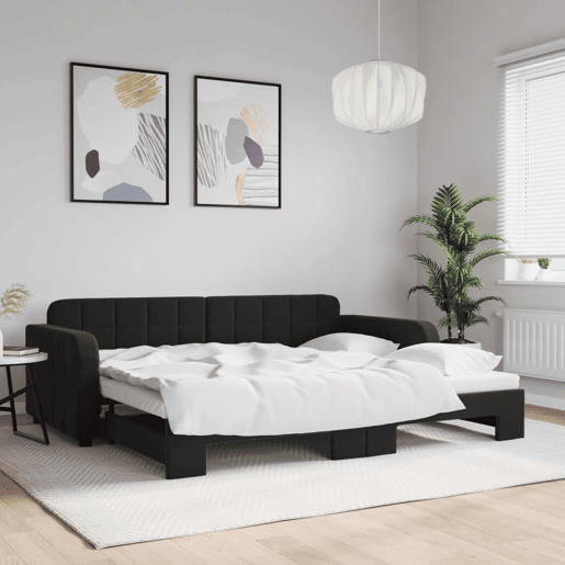 Sofá-cama, Sofá conversível com gavetão 90x190 cm veludo preto Sofá-cama, Sofá conversível com gavetão 90x190 cm veludo preto