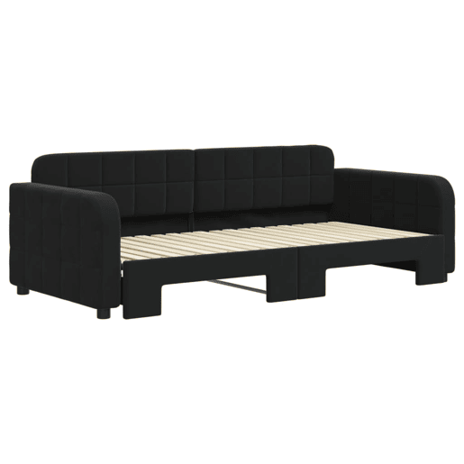 Sofá-cama, Sofá conversível com gavetão 90x190 cm veludo preto Sofá-cama, Sofá conversível com gavetão 90x190 cm veludo preto