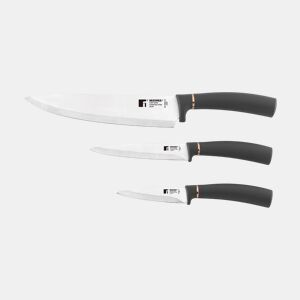 Conjunto de facas Bergner Copper de 3 peças: Faca de chef de 20 cm + Faca multiuso de 12,5 cm + Descascador de 8,75 cm - Em aço inoxidável preto e cobre