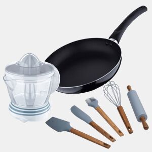 Conjunto de panela PIXEL Chef (Ø24x4,5cm) - Alumínio prensado + Espremedor de frutas 40W 1,2L + 5 utensílios de cozinha de silicone
