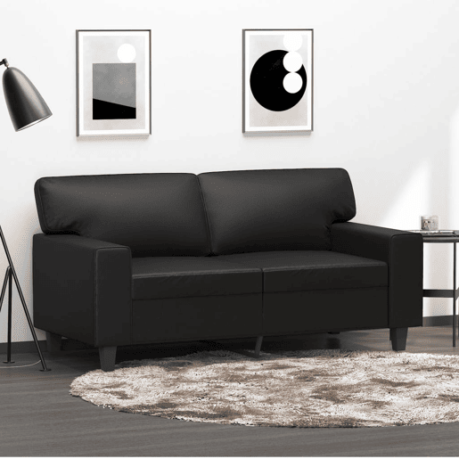 Sofá de 2 lugares - Sofá fixo 120 cm couro artificial preto Sofá de 2 lugares - Sofá fixo 120 cm couro artificial preto