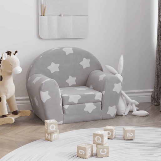 Sofá-cama infantil c estrelas pelúcia macia cinzento-claro