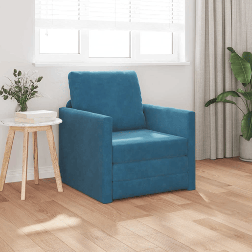 Sofá-cama, Sofá conversível Azul 74 x 77 x 81 cm Veludo