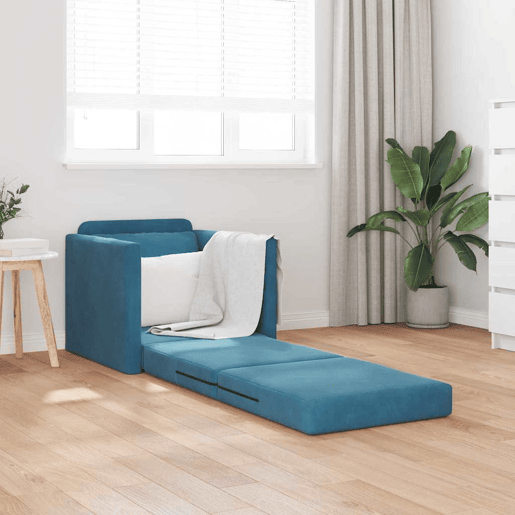 Sofá-cama, Sofá conversível Azul 74 x 77 x 81 cm Veludo