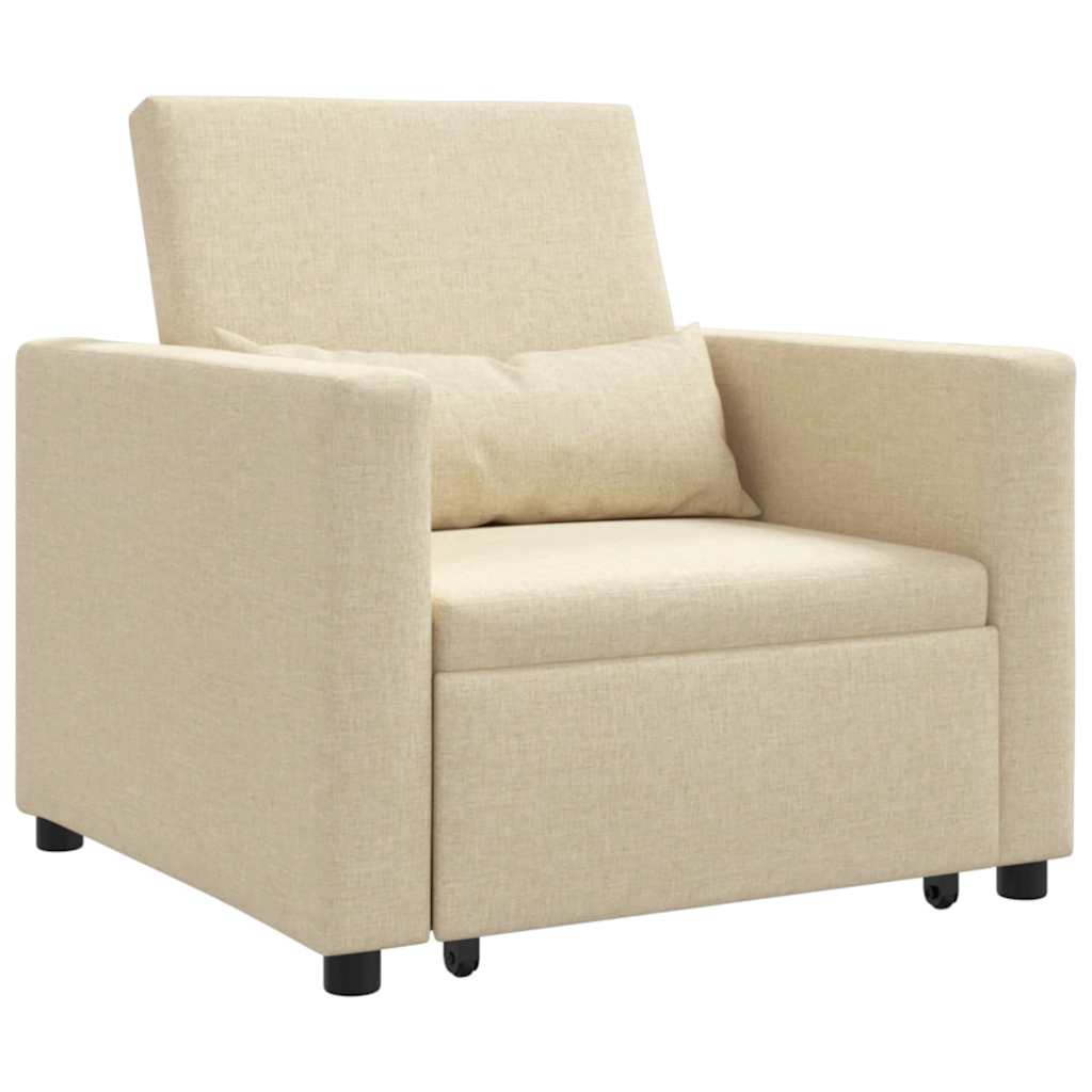 sofa cama - sofa convertible individual con ruedas crema 90 x 165 x 87 cm tela