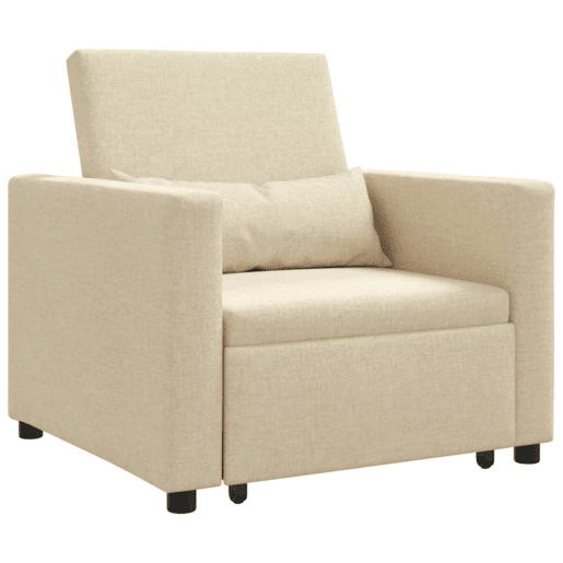 Sofá cama, Sofá conversível single com rodas Creme 90 x 165 x 87 cm tecido
