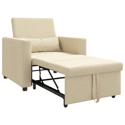 Sofá cama, Sofá conversível single com rodas Creme 90 x 165 x 87 cm tecido