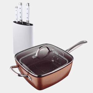 Conjunto de frigideira quadrada Bergner Optimum Copper 24x24cm em alumínio prensado + conjunto de 3 facas de aço inoxidável com cabo