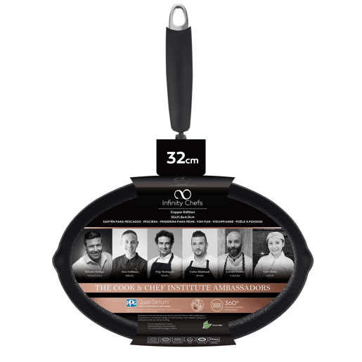 Conjunto de frigideiras ILAG Cooper Bergner (28x28cm) + wok (Ø28cm) + frigideira para peixe (32x21,8x4cm) em alumínio forjado com revestimento antiaderente