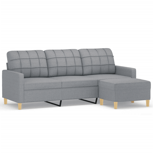 Sofá de 3 lugares - Sofá fixo com apoio de pés 180 cm tecido cinzento-claro Sofá de 3 lugares - Sofá fixo com apoio de pés 180 cm tecido cinzento-claro