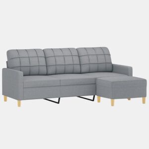 Sofá de 3 lugares - Sofá fixo com apoio de pés 180 cm tecido cinzento-claro